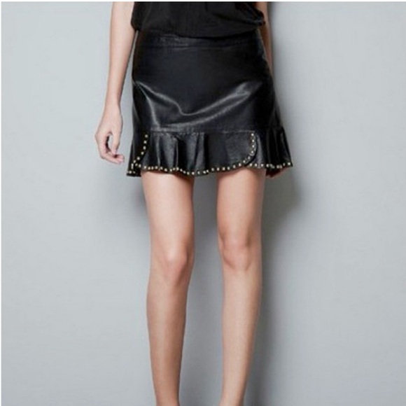 Zara Studio Leather Gold Studded Skirt Small - Picture 4 of 8